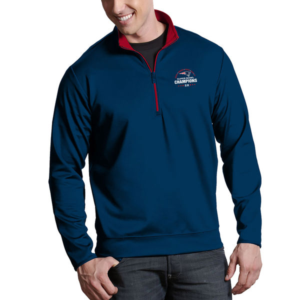 New England Patriots Antigua 5-Time Super Bowl Champions Leader Quarter-Zip Jacket - Navy